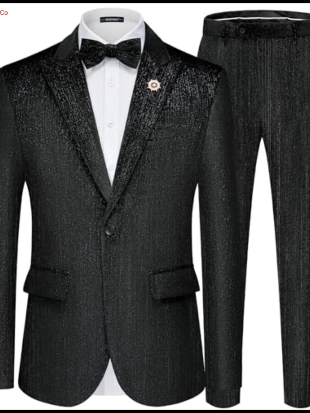 MAGE MALE Velvet Slim Fit 2 Piece Tuxedo Suit Set with Bow Tie and Lapel Pin